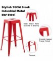 Modern and Contemporary 76CM Sleek Industrial Metal Bar Stool – Durable Sturdy Steel Frame with Comfortable Seat for Kitchen Islands, Home Bars, Cafes, and Restaurants (Red)