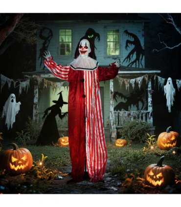 Outsunny Sound Activated Halloween Animatronics Clown with Red Light Up Eyes
