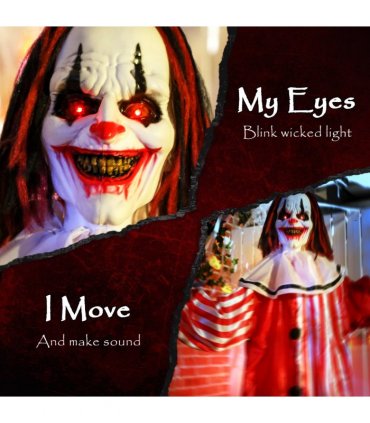 Outsunny Sound Activated Halloween Animatronics Clown with Red Light Up Eyes