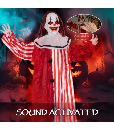 Outsunny Sound Activated Halloween Animatronics Clown with Red Light Up Eyes