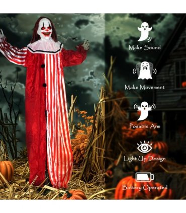 Outsunny Sound Activated Halloween Animatronics Clown with Red Light Up Eyes