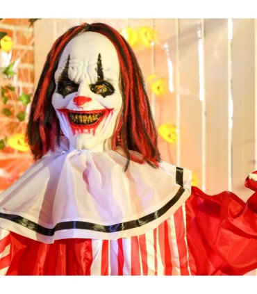 Outsunny Sound Activated Halloween Animatronics Clown with Red Light Up Eyes