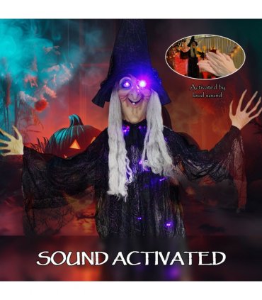 Outsunny Voice Activated Halloween Animatronics Witch, Battery Operated