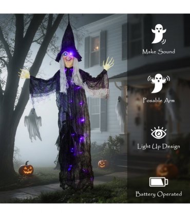 Outsunny Voice Activated Halloween Animatronics Witch, Battery Operated