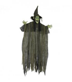 Outsunny Voice Activated Halloween Animatronics Hanging Witch, Green
