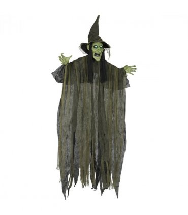 Outsunny Voice Activated Halloween Animatronics Hanging Witch, Green