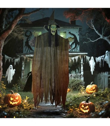 Outsunny Voice Activated Halloween Animatronics Hanging Witch, Green