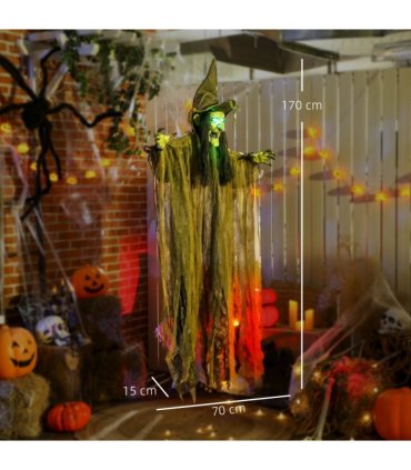 Outsunny Voice Activated Halloween Animatronics Hanging Witch, Green