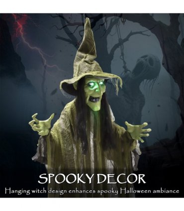 Outsunny Voice Activated Halloween Animatronics Hanging Witch, Green