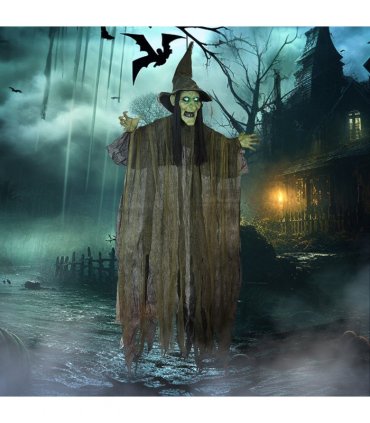 Outsunny Voice Activated Halloween Animatronics Hanging Witch, Green