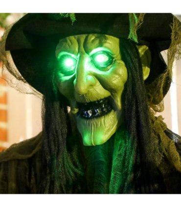 Outsunny Voice Activated Halloween Animatronics Hanging Witch, Green
