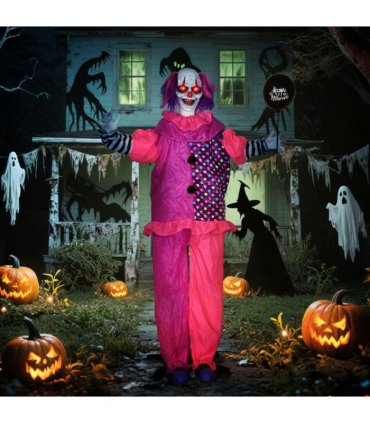 Outsunny Sound Activated Halloween Animatronics Clown with Red Light Up Eyes