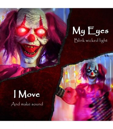 Outsunny Sound Activated Halloween Animatronics Clown with Red Light Up Eyes
