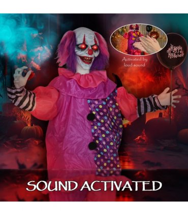 Outsunny Sound Activated Halloween Animatronics Clown with Red Light Up Eyes