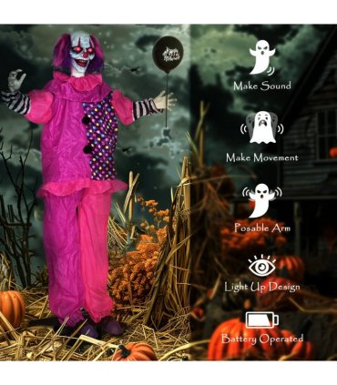 Outsunny Sound Activated Halloween Animatronics Clown with Red Light Up Eyes