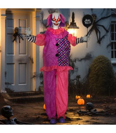 Outsunny Sound Activated Halloween Animatronics Clown with Red Light Up Eyes