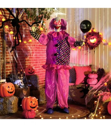 Outsunny Sound Activated Halloween Animatronics Clown with Red Light Up Eyes