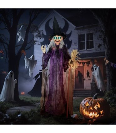 Outsunny Voice Activated Halloween Animatronics Standing Witch, Purple