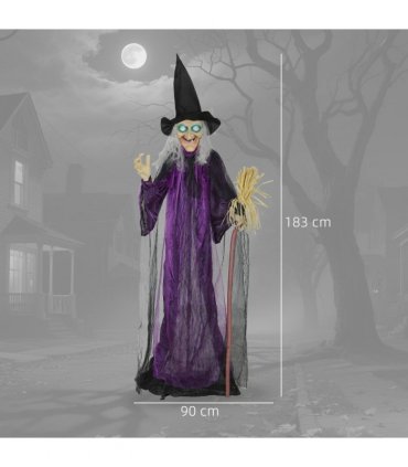 Outsunny Voice Activated Halloween Animatronics Standing Witch, Purple