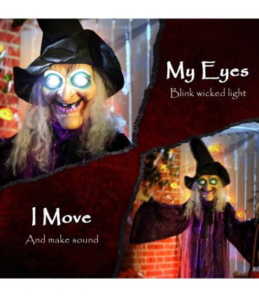 Outsunny Voice Activated Halloween Animatronics Standing Witch, Purple