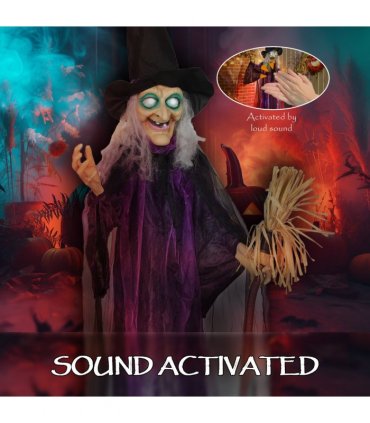 Outsunny Voice Activated Halloween Animatronics Standing Witch, Purple