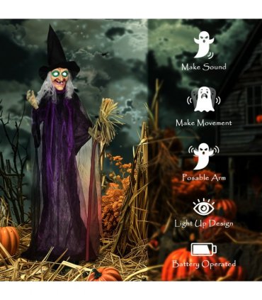 Outsunny Voice Activated Halloween Animatronics Standing Witch, Purple