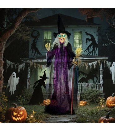 Outsunny Voice Activated Halloween Animatronics Standing Witch, Purple