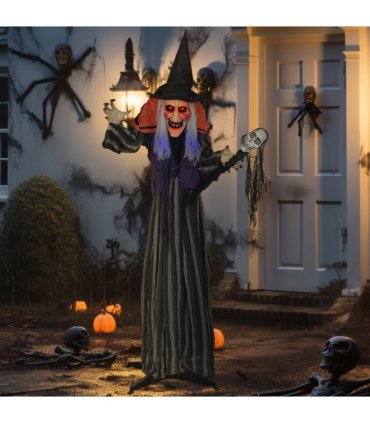 Outsunny Voice Activated Halloween Animatronics Standing Witch & Skull Staff