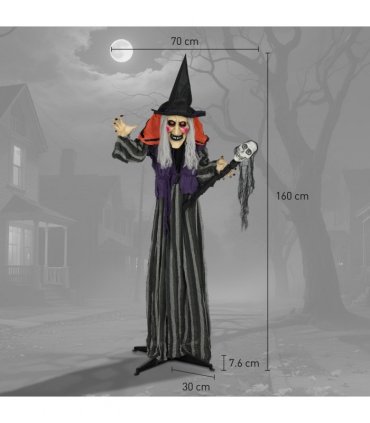 Outsunny Voice Activated Halloween Animatronics Standing Witch & Skull Staff