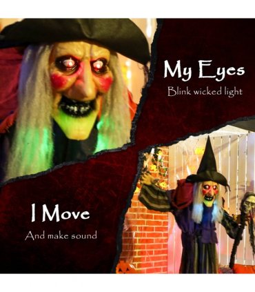Outsunny Voice Activated Halloween Animatronics Standing Witch & Skull Staff