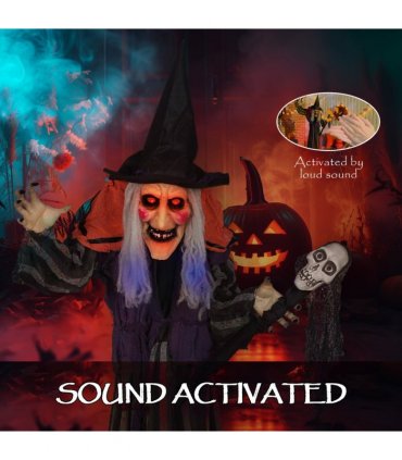 Outsunny Voice Activated Halloween Animatronics Standing Witch & Skull Staff