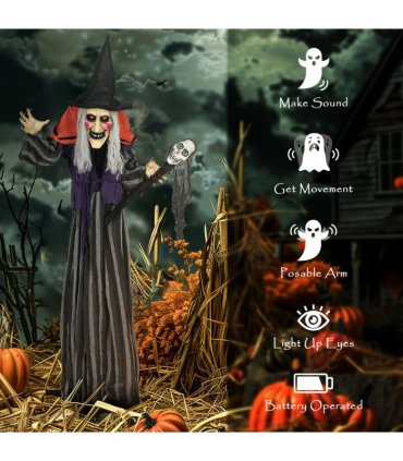 Outsunny Voice Activated Halloween Animatronics Standing Witch & Skull Staff