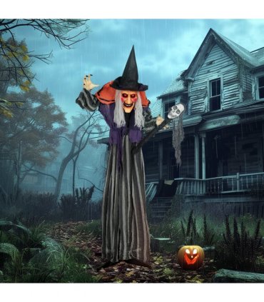 Outsunny Voice Activated Halloween Animatronics Standing Witch & Skull Staff