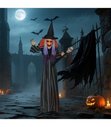 Outsunny Voice Activated Halloween Animatronics Standing Witch & Skull Staff