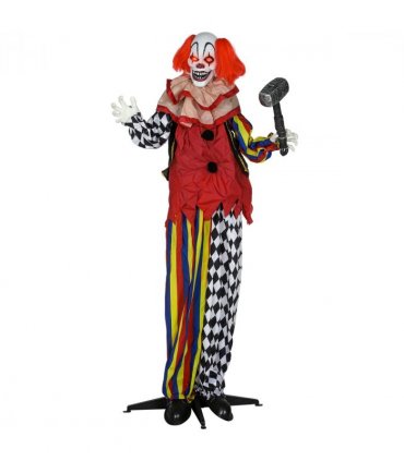 Outsunny Sound Activated Halloween Animatronics Clown with Red Light Up Eyes