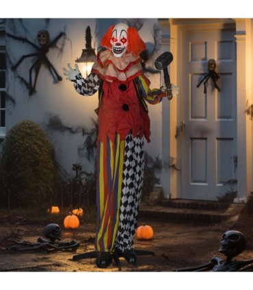 Outsunny Sound Activated Halloween Animatronics Clown with Red Light Up Eyes