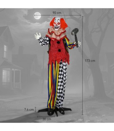 Outsunny Sound Activated Halloween Animatronics Clown with Red Light Up Eyes