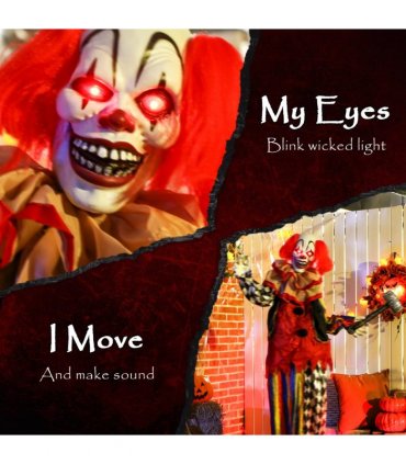 Outsunny Sound Activated Halloween Animatronics Clown with Red Light Up Eyes