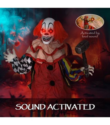 Outsunny Sound Activated Halloween Animatronics Clown with Red Light Up Eyes