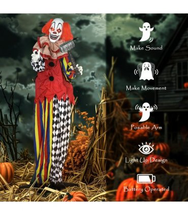 Outsunny Sound Activated Halloween Animatronics Clown with Red Light Up Eyes