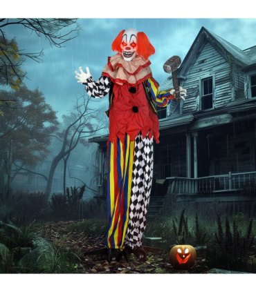 Outsunny Sound Activated Halloween Animatronics Clown with Red Light Up Eyes