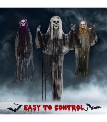 HOMCOM Set of 3 Hanging Skeleton, Flying Ghost Halloween Decorations