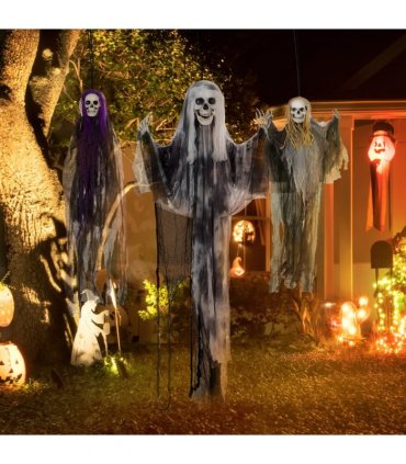 HOMCOM Set of 3 Hanging Skeleton, Flying Ghost Halloween Decorations