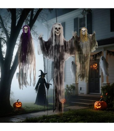 HOMCOM Set of 3 Hanging Skeleton, Flying Ghost Halloween Decorations