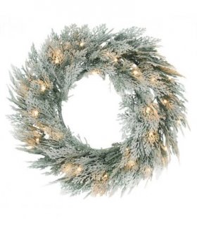 HOMCOM 60 cm Prelit Christmas Wreath, Flocked Front Door Wreath with Timer