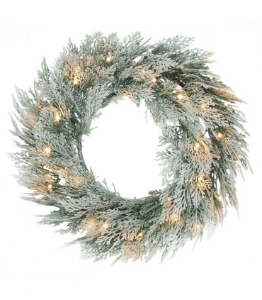 HOMCOM 60 cm Prelit Christmas Wreath, Flocked Front Door Wreath with Timer