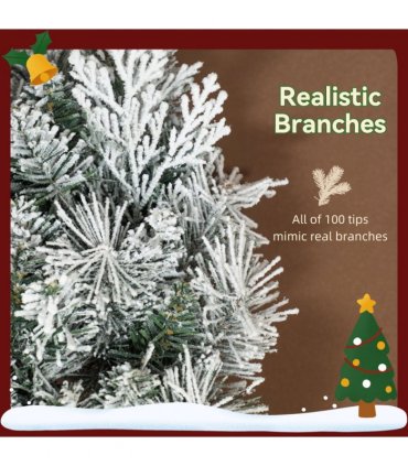 HOMCOM 60 cm Prelit Christmas Wreath, Flocked Front Door Wreath with Timer