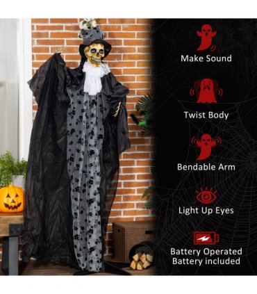 Outsunny 189cm Animated Prop Ghost Bridegroom, Indoor Halloween Decorations