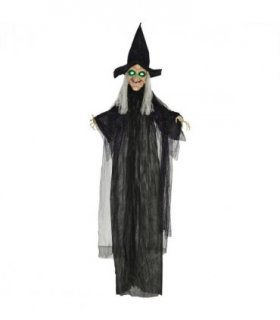 HOMCOM Standing Witch Prop Life Size with Light Up Eyes, Talking Sound