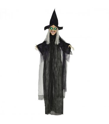 HOMCOM Standing Witch Prop Life Size with Light Up Eyes, Talking Sound
